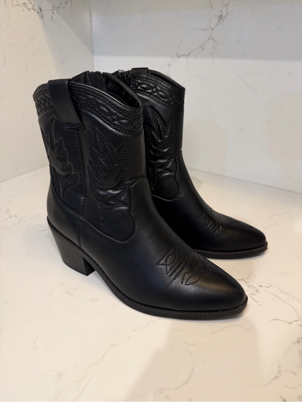 Soda Black Western Embroidered Ankle Booties